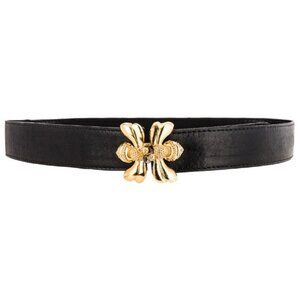 Raina Honey Bees Belt - Adjustable Black Leather Belt with Gold Bee Buckle